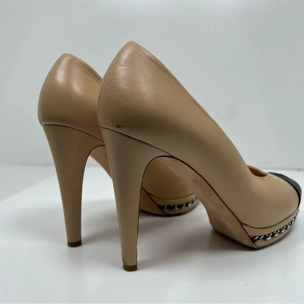 Chanel Beige And Black Classic Heels Size 41 - 10 US